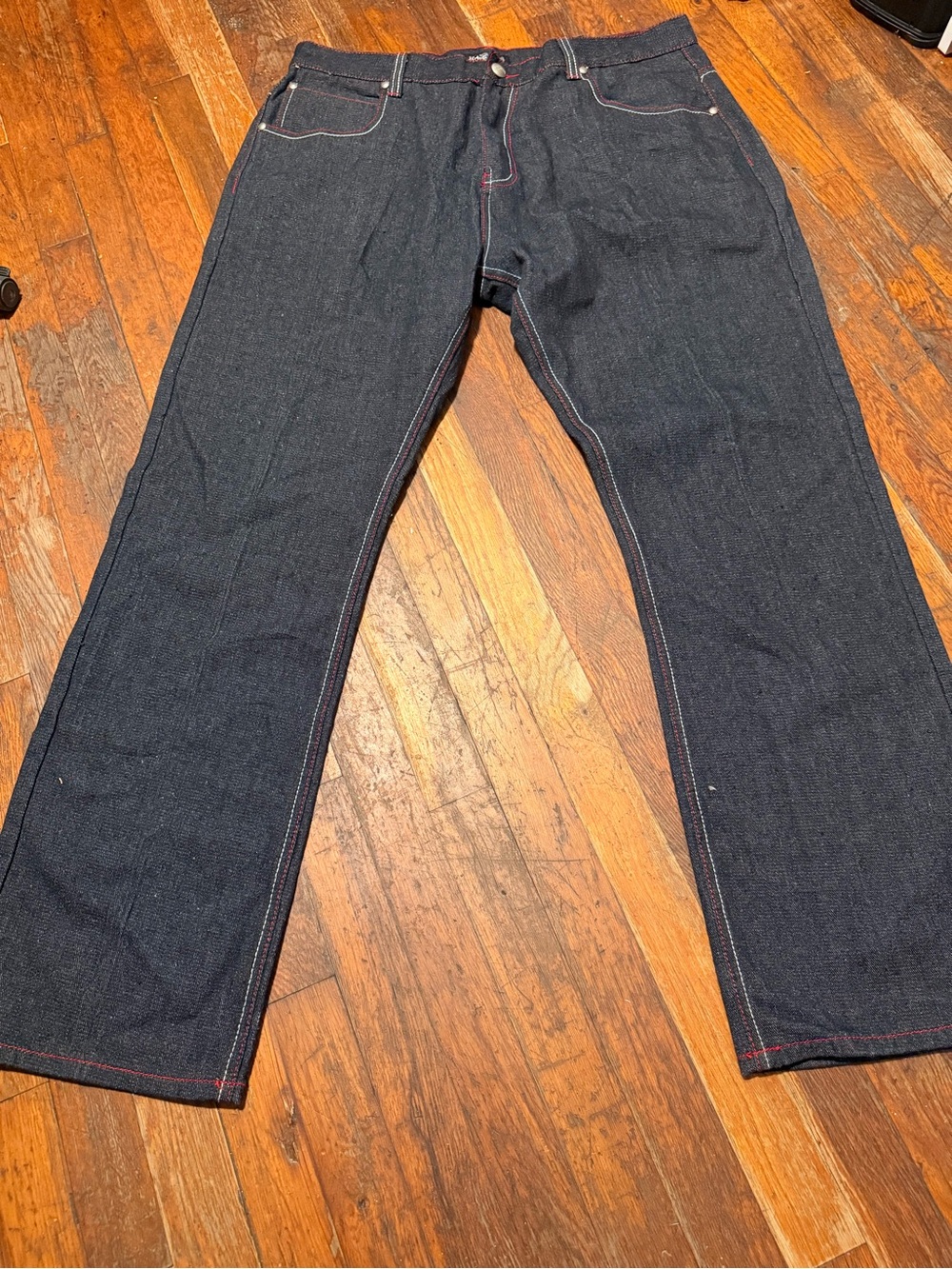 Men's UrbanLanel Blue Denim Jeans with Red Stitching